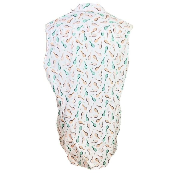 Lands End White Tennis Print Sleeveless Shirt 20W - Picture 6 of 9
